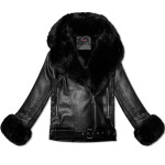 Černá dámská bunda ramoneska s kožešinovým límcem (61M8507-392A) odstíny černé S (36)