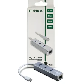 Inter-Tech Argus IT-410-S šedá / LAN adaptér / USB-C / Gigabit Ethernet / 3x USB 3.0 hub / hliníkové tělo (88885472)