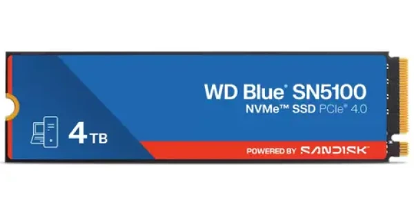 WD Blue SN5100 4TB / M.2 SSD 2280 NVMe / PCIe Gen4 x4 / čtení: 6900 MBps / zápis: 6700 MBps / 5y (WDS400T5B0E)