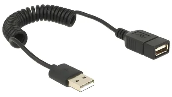 Delock USB-A (M) - USB-A (F) černá / Prodlužovací kabel / Spirálový / 0,2-0,6 m / USB 2.0 (83163)