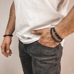 Pánský náramek Georg z pravé kůže a chirurgické oceli, Černá 21 cm (možnost zkrácení)