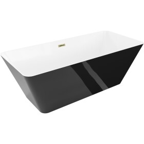 MEXEN/S - Velo Slim volně stojící vana 170 x 75, bílá/černá, sifon a přepad zlatá 52811707575-50