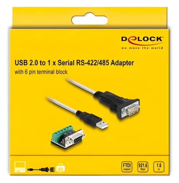 DeLock USB 2.0 Type-A černá / Adaptér RS-422/485 / 1× DB-9 / 1,8 m / FTDI FT232RL (63465)
