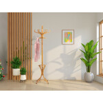 Věšák dřevěný stojanový, masiv topol a bříza, barva medový dub, výška 185 cm