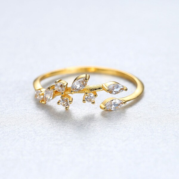 Stříbrný prsten se zirkony Olivová ratolest, stříbro 925/1000, nastavitelná Zlatá