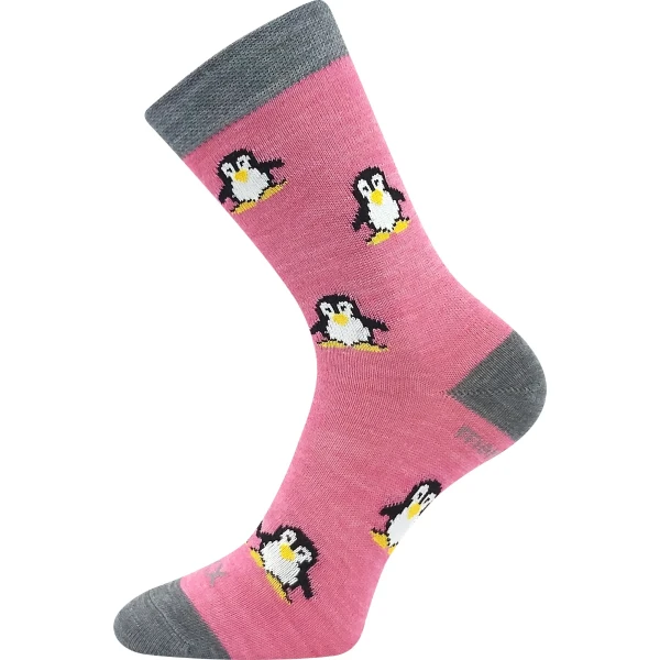 VOXX Ponožky dětské slabé z merino PENGUINIK s ionty stříbra RŮŽOVÉ 20-24 120113