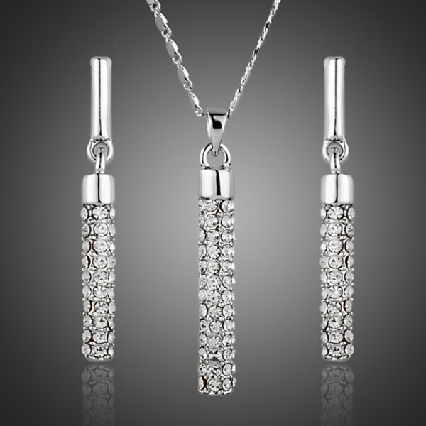 Souprava náhrdelníku a náušnic Swarovski Elements White Elegance, Bílá/čirá 40 cm + 5 cm (prodloužení)