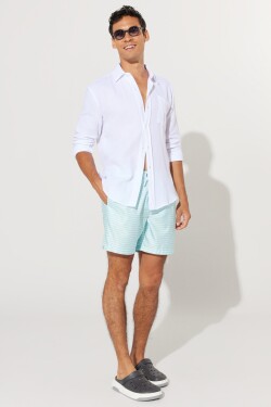 ALTINYILDIZ CLASSICS Men's White Mint Standard Fit Regular Cut Patterned Quick Drying Swimsuit Swim Shorts