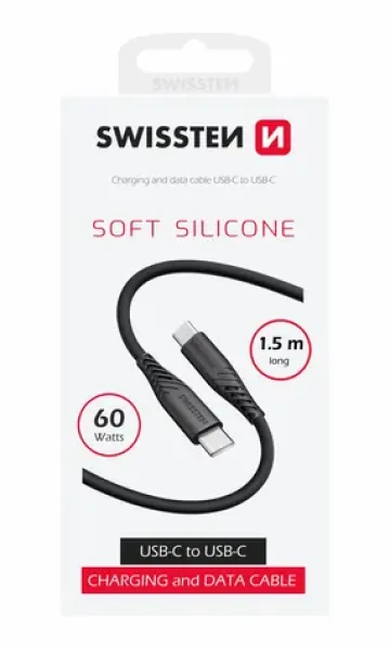 SWISSTEN SOFT SILICONE datový kabel USB-C 1.5m černá / 60W / 3A / 1x USB-C(M) / 1x USB-C(M) (71532010)