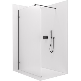 CERANO Sprchová zástěna Walk-in Orbis Round - Levá - 8 mm - kulatá vzpěra - černá matná, mléčné sklo - 120x200 cm
