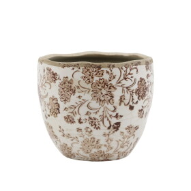 Chic Antique Obal na květiny Floral Motif Ø 11 cm, hnědá barva, keramika