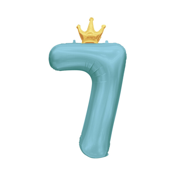 Balónek fóliový 82 cm světle modrý s korunkou číslo 7 - Albi