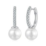 Stříbrné náušnice s perlou Paloma MOISSANITE + CERTIFIKÁT, Bílá certifikát GRA, hadřík na čištění stříbra, dárková krabička