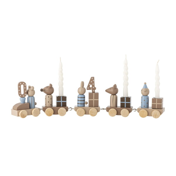 Bloomingville Dřevěný narozeninový vláček / svícen Junaid 38 cm, multi barva, dřevo