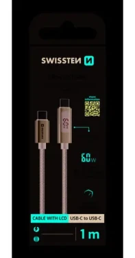SWISSTEN Kabel USB-C s LCD displejem 1m černá / 60W / 2x USB-C (M) (71551075)