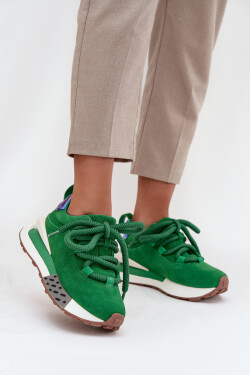 Semišové dámské tenisky na platformě s hrubým šněrováním Artiker 55C0136 zelené 39