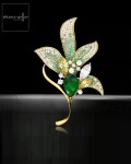 Exkluzivní brož Swarovski Elements Audrey - orchidej, Zelená