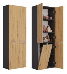 FRONTI Koupelnová skříňka NEL DD 1K 60 Antracit + dub artisan