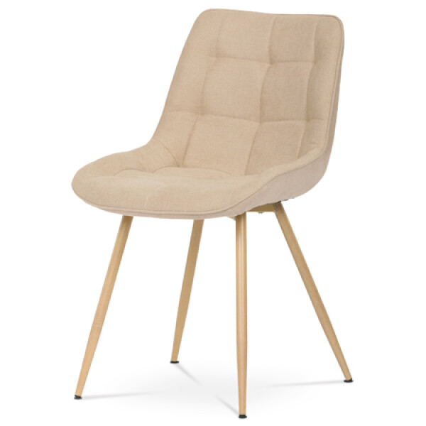 Židle jídelní, krémová látka, kovové nohy, 3D dekor dub