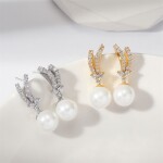 Náušnice s perlou a zirkony Nina Gold, Zlatá Bílá