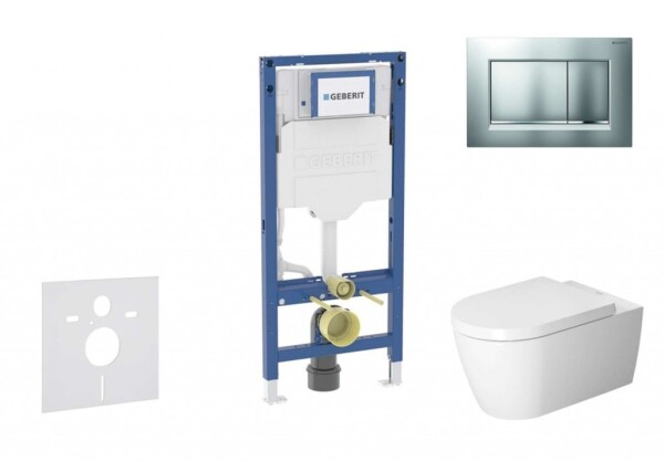 GEBERIT - Duofix Set předstěnové instalace, klozetu ME by Starck a sedátka softclose, tlačítko Sigma30, matný chrom/chrom SANI11CP2114