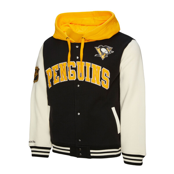 Mitchell & Ness Pánská mikina Pittsburgh Penguins NHL Courtside Fleece Button Front Current Logo Velikost: L