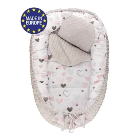 Bomimi HARMO Hnízdečko s polštářkem minky, SRDÍČKA šedá (BO2313GRY034)