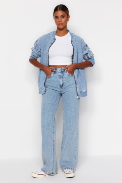 Trendyol světle modré džíny vysokým pasem širokými nohavicemi