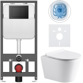 CERANO Kompletní WC set Basic/Carlito - bílá lesklá - WC tlačítko Maxio/Černá - závěsné - předstěnová instalace - 48,5x36,5 cm