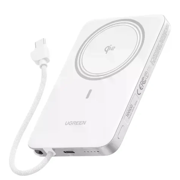 Ugreen 75983B MagFlow Air bílá / Powerbanka / Magnetická / 10000 mAh / Qi2 15W / USB-C (6941876283736)
