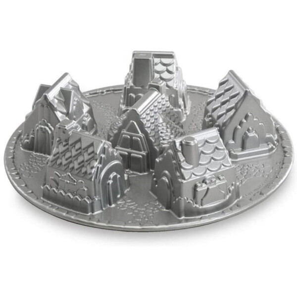 Nordic Ware Hliníková forma na 6 mini bábovek Cozy Village Pan, šedá barva, stříbrná barva, kov