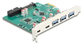 Delock / PCI Express karta / 3x extern USB Typ-A + 2x extern USB-C / 1x intern 19pin USB / USB 3.2 Gen 1 (5 Gbps) (90109)