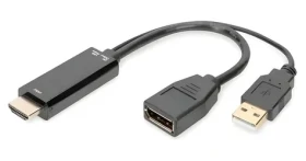 Digitus redukce HDMI A - DisplayPort 4K 0,2 m černá / Redukce / 30 Hz / USB-A napájení / pozlacené konektory (AK-330101-002-S)