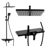 Erga Oslo, sprchová souprava s pákovou baterií, policí a dešťovou hlavicí 30x30 cm, černá matná, ERG-YKA-BP.OSLO-30-BLK