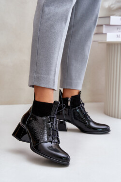 Zazoo 60503 Kožené Boty Na Podpatku Zateplené Černé 38