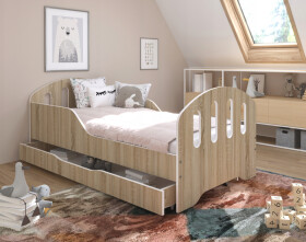 DumDekorace Dětská postel SMILE se zásuvkou 160 x 80 cm v dekoru dub sonoma