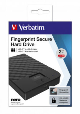 Verbatim Fingerprint Secure HDD 2TB černá / Externí HDD / 2.5 SATA / USB-C 3.1 Gen 1 / otisk prstu / šifrování (53651)