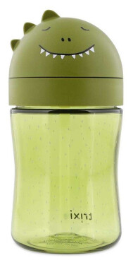 Zelený hrnek s brčkem pro děti pan dinosaurus