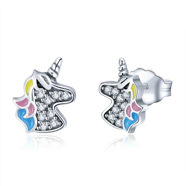 Elenys stříbrné náušnice Jednorožec Unicorn