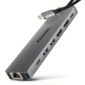 AXAGON HMC-7HX2, USB 5Gbps hub, 2x USB-A, USB-C, 2x HDMI 4k/60Hz, RJ-45 GLAN, PD 100W, kabel USB-C 15cm (HMC-7HX2)