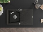 MEXEN/S - Cesar granitový dřez 1-miska s odkapávačem včetně baterie Flora, černá/zlatá metalik 6514-75-670401-07