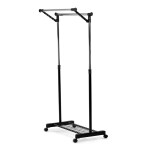 Stojan na šaty s výklopným ramenem, černá barva, kov / plast, chrom