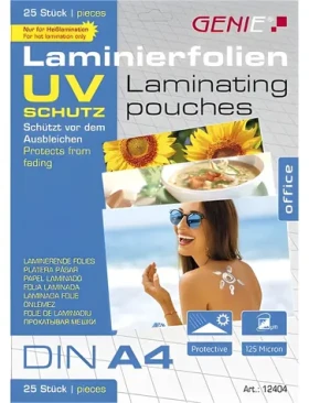GENIE Laminovací fólie A4 / Laminovací fólie / 125 mic / UV ochrana / voduodolná / 25 ks (12404)