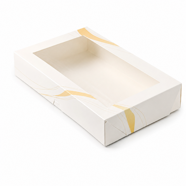 Cake star Elegantní bílá krabice s okénkem Pure – laminovaná 25 x 20 x 5,5 cm