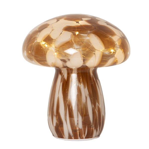 STAR TRADING Svítící LED dekorace Funghi Brown Glass 17 cm, hnědá barva, sklo