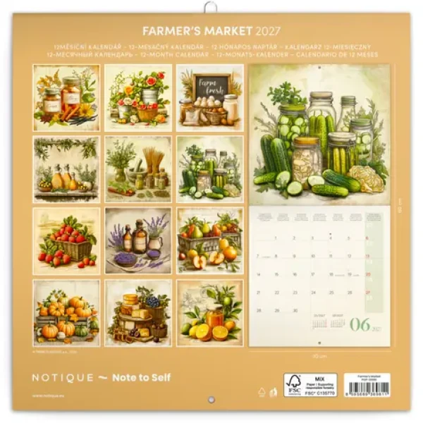 NOTIQUE Farmářské trhy 2027 / Poznámkový kalendář / 30 × 30 cm / Plastic Free