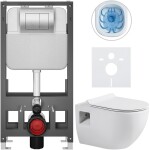 CERANO - Kompletní WC set Basic/Dure - bílá lesklá - WC tlačítko Maxio/Stříbrná - volně stojící - předstěnová instalace - 51x35 CER-8050BD85914