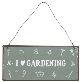 Ib Laursen Plechová cedule I Love Gardening, zelená barva, kov