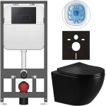 CERANO - Kompletní WC set Basic/Cesso - černá lesklá - WC tlačítko Modulo/Černá - závěsné - předstěnová instalace - 49x36 CER-8050BD86323