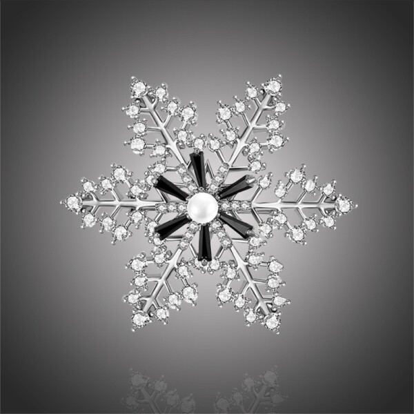 Vánoční brož Swarovski Elements Desireé - sněhová vločka, Stříbrná